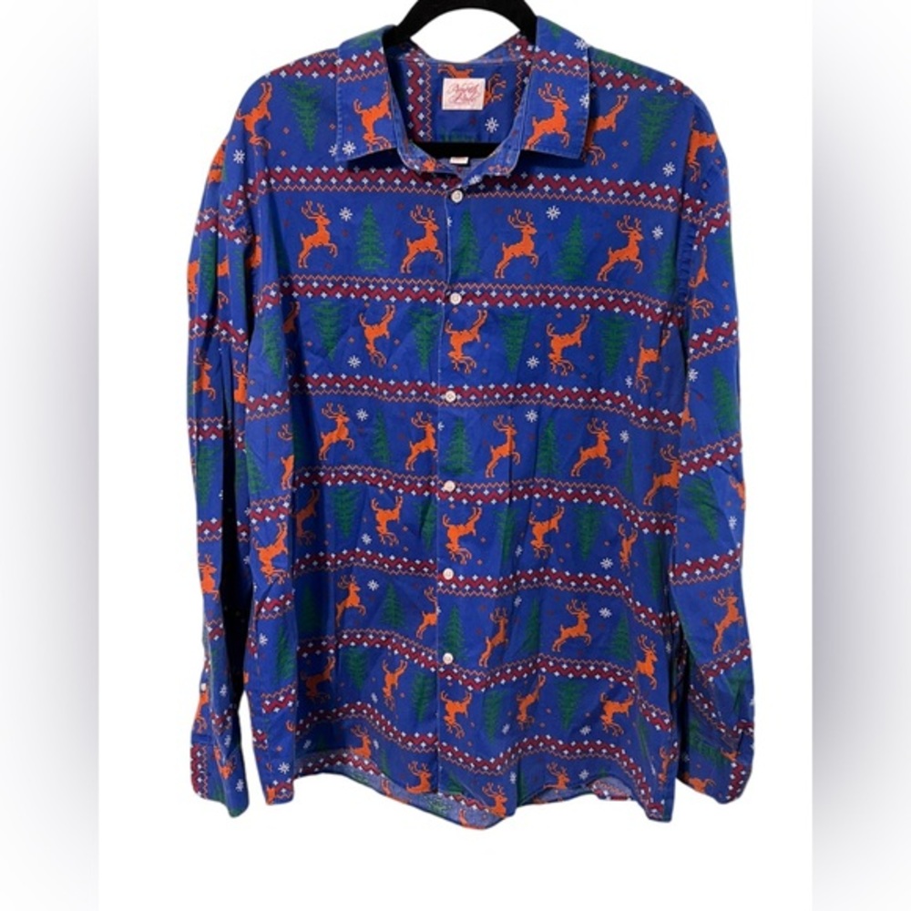 North Pole Long Sleeve Button Up Christmas Reindeer Shirt Size XXL